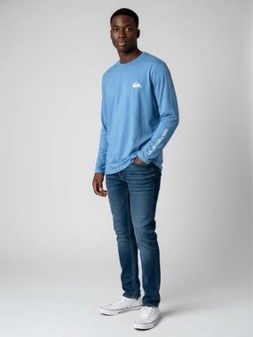 Quiksilver UPF 50 Quick Dry Long Sleeve Crew Tee in Sky Blue with Chest Logo